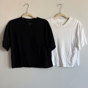 Pair of Fabletics 100% Cotton Boxy Tees in Black and White, size Medium